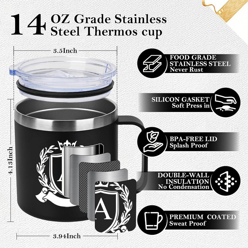 MNZZ 14 Oz Insulated Coffee Mug with Lid Handle Stainless Steel Spill Leak Proof Heavy Large Reusable Thermal Gift Him Wedding Tea Cup Day Valentines Camping Big Water Tumbler - Image 3